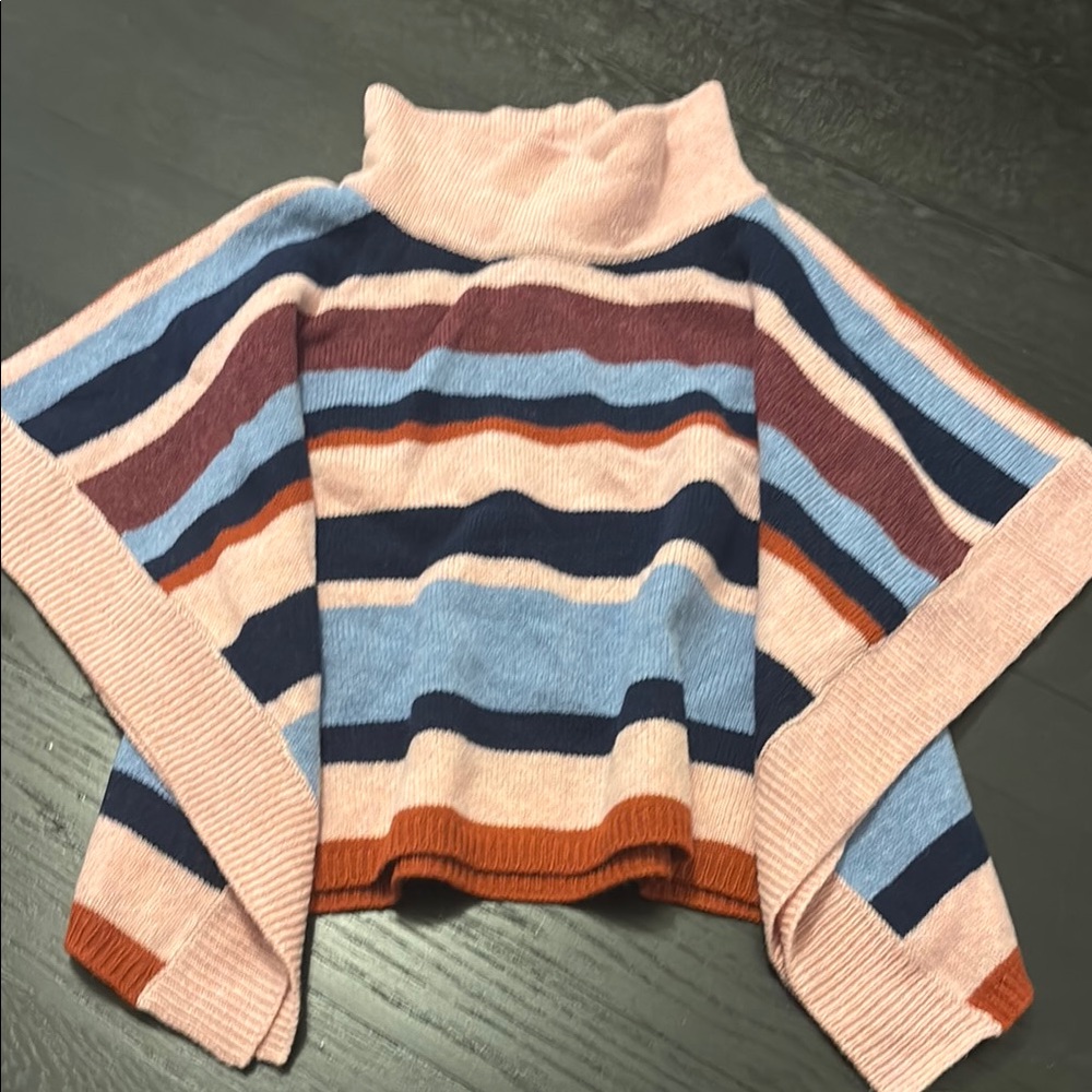 Striped Multicolor Turtleneck Pancho